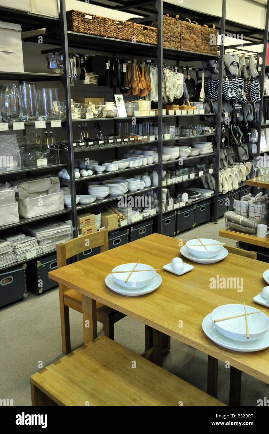 Interior of the Muji store in the Be ntall Centre, Kingston, London, UK Stock Photo