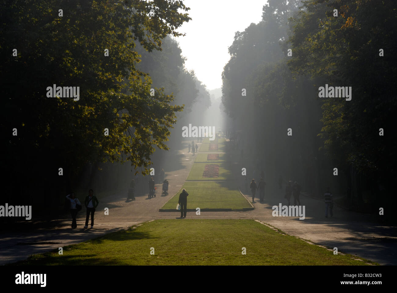 Late afternoon autumnal light floods Primorski Park in Varna, Bulgaria. Stock Photo