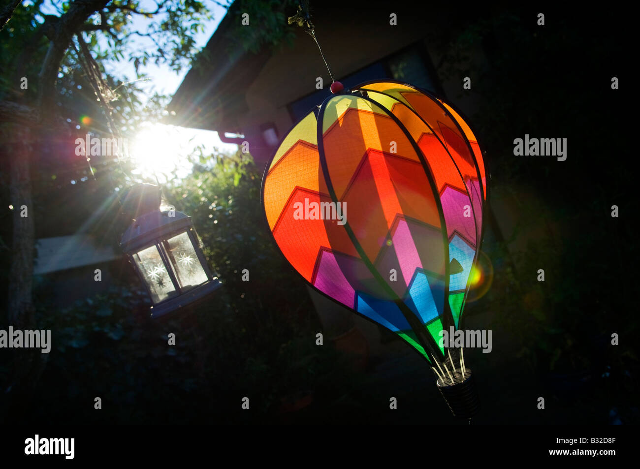 Wind vane in the shape of a hot air balloon. Stock Photo