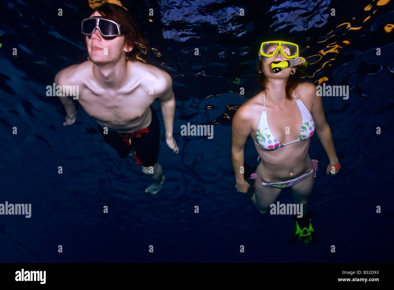 Yellow Mask Mirrored Goggles Mirror Goggles Yellow Snorkel White Bikini White Swimming Costume White High Resolution Stock Photography And Images Alamy