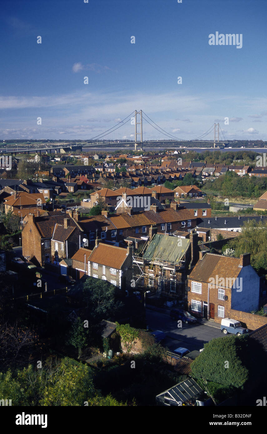 Barton on Humber View of huge bridge over estuary Houses HUMBER BRIDGE