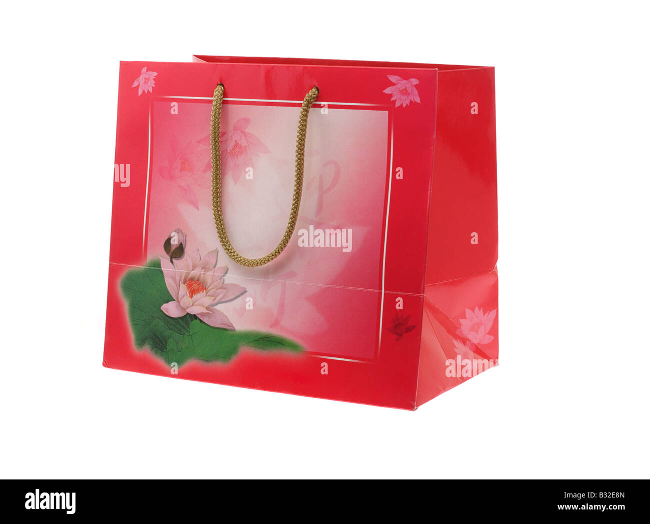 Chinese floral gift bag on white background Stock Photo