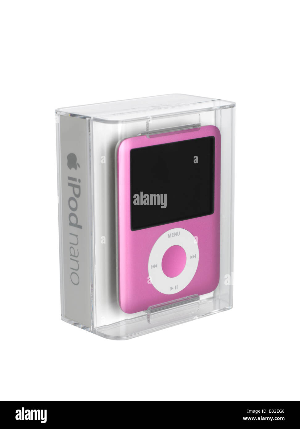 Pink iPod Nano in packaging cut out on white background Stock Photo