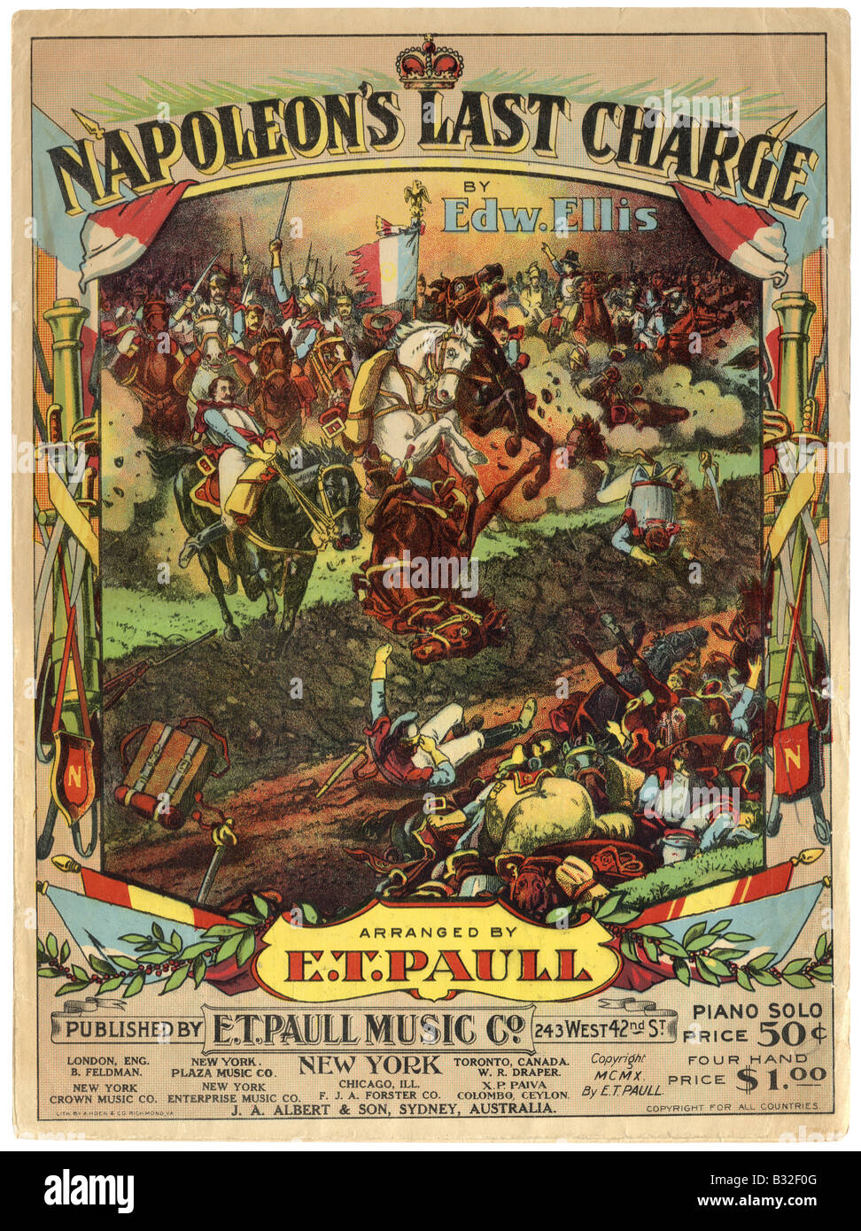 1910 sheet music for Napoleon's Last Charge. Stock Photo