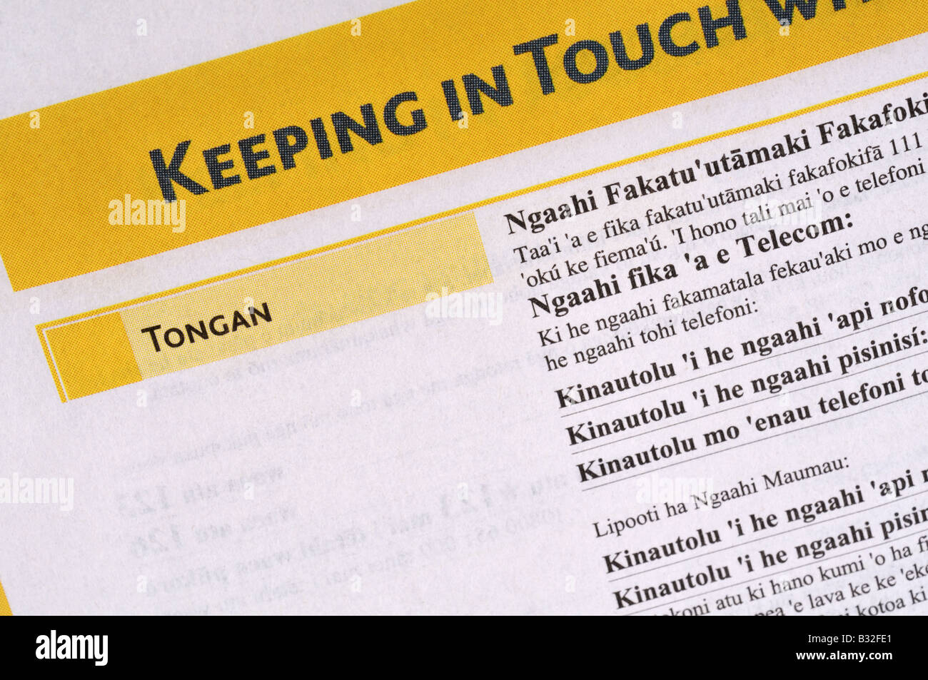 Tongan language instructions in the New Zealand telephone directory