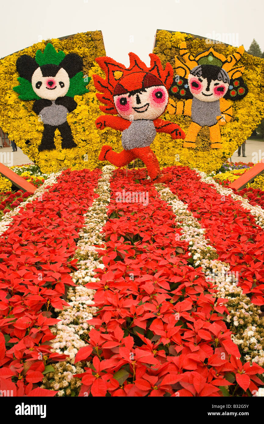 2008 Olympics mascots flowers in Beijing, capital of People's Republic