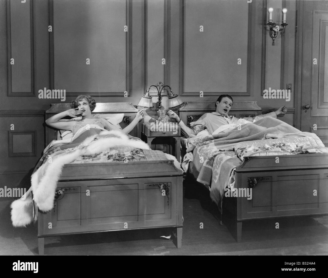 TWIN BEDS Stock Photo