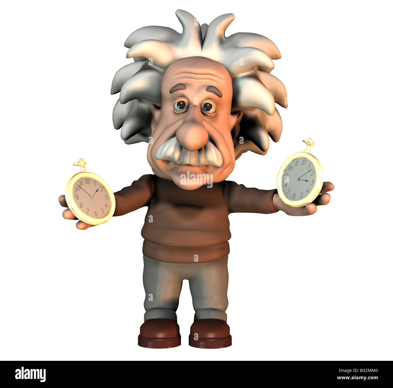Albert Einstein with a clock Stock Photo