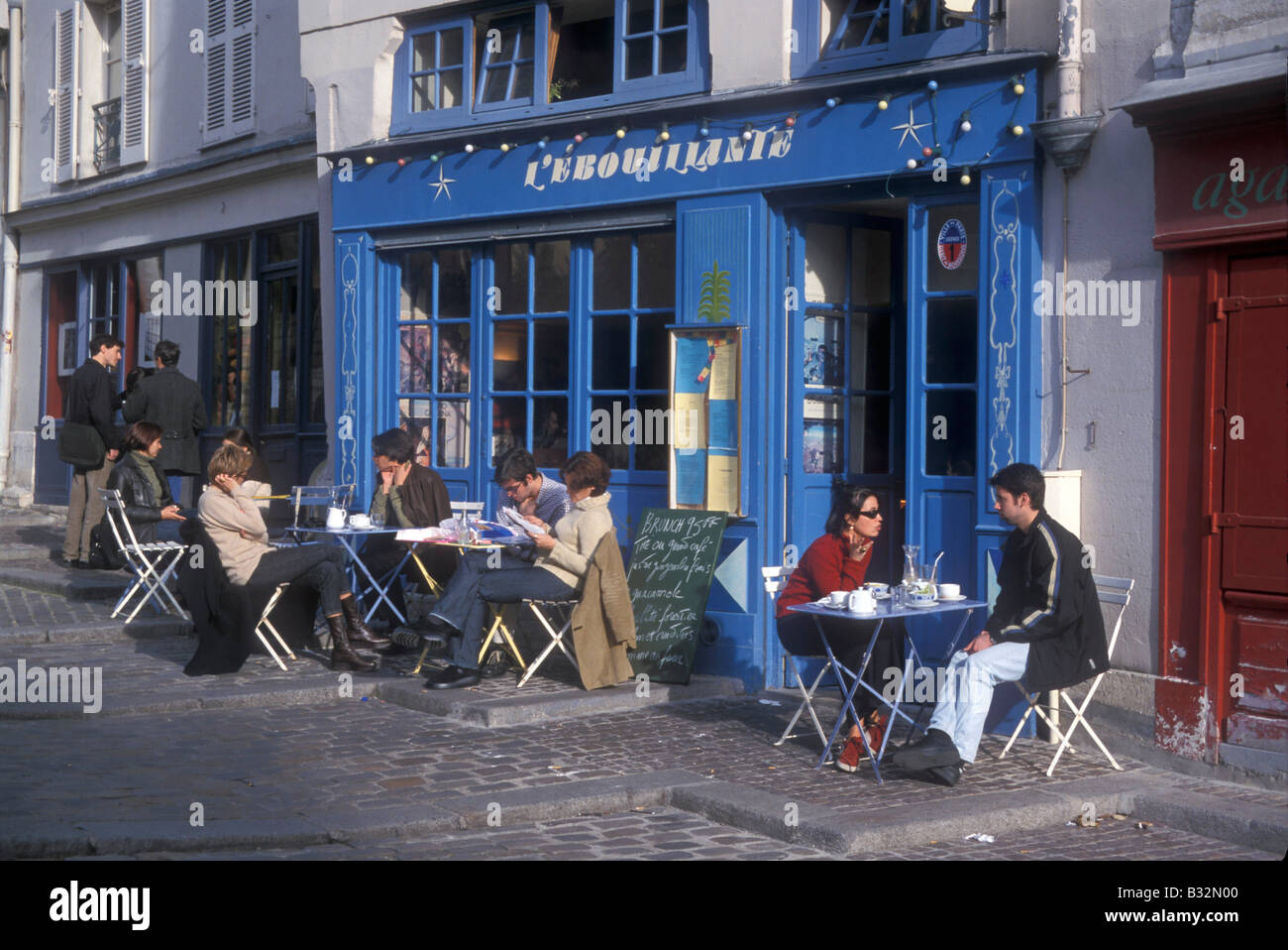France Paris Blue Cafe Stock Photo Alamy