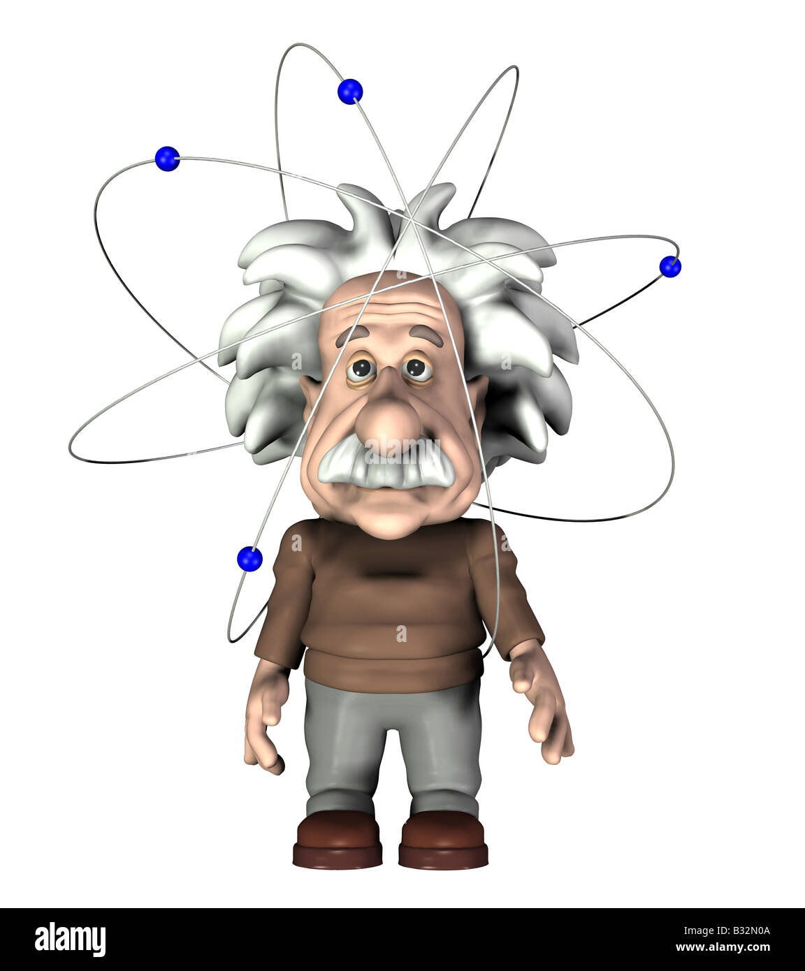 Albert Einstein with a atom Stock Photo