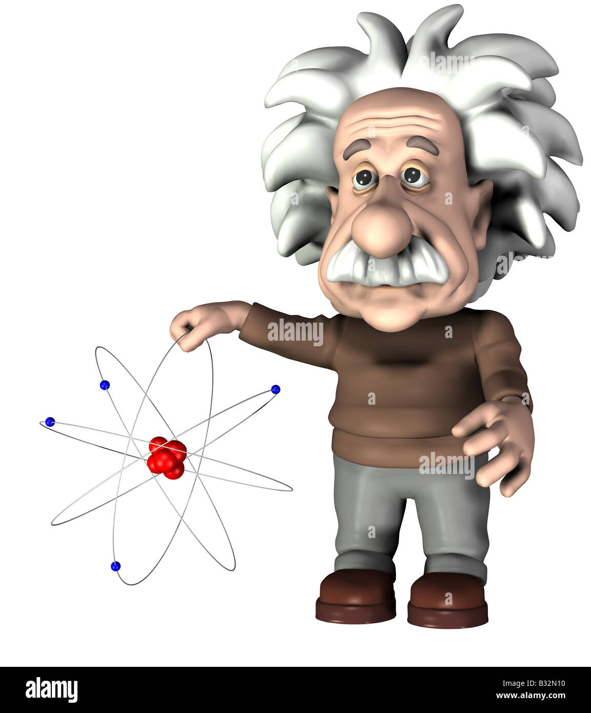 Albert Einstein with a atom Stock Photo