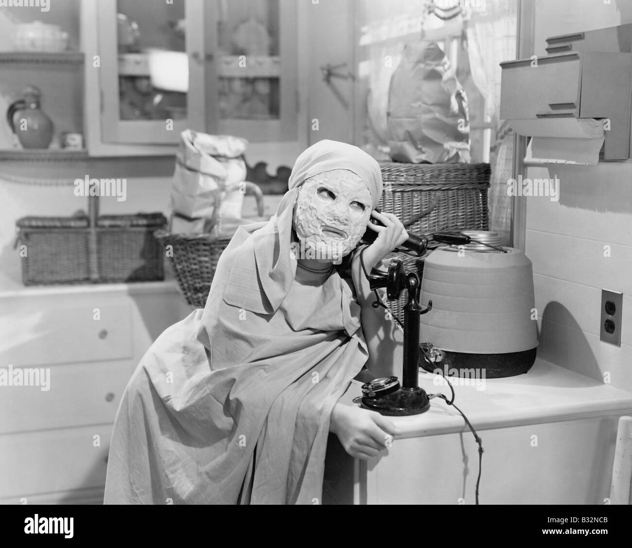 Caucasian woman wearing mask Black and White Stock Photos & Images - Alamy