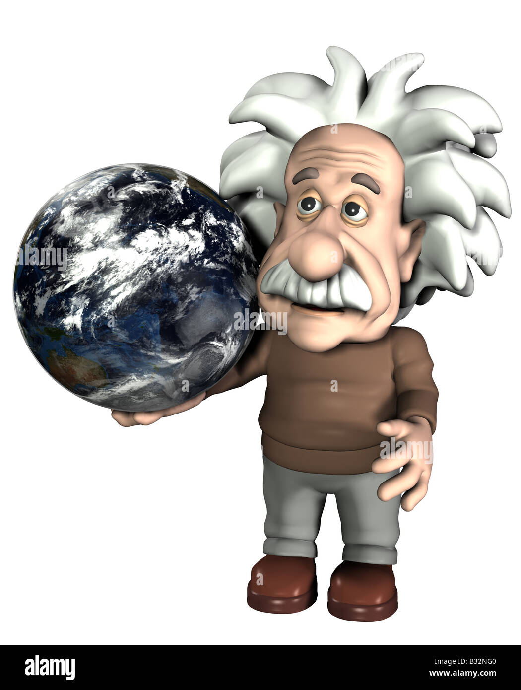 Albert Einstein with globe Stock Photo