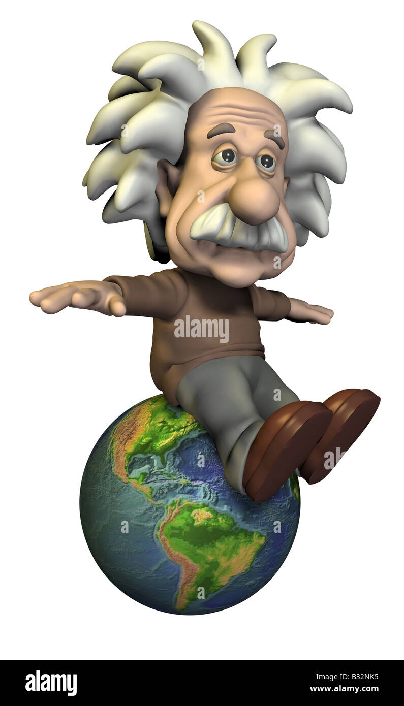 Albert Einstein with globe Stock Photo
