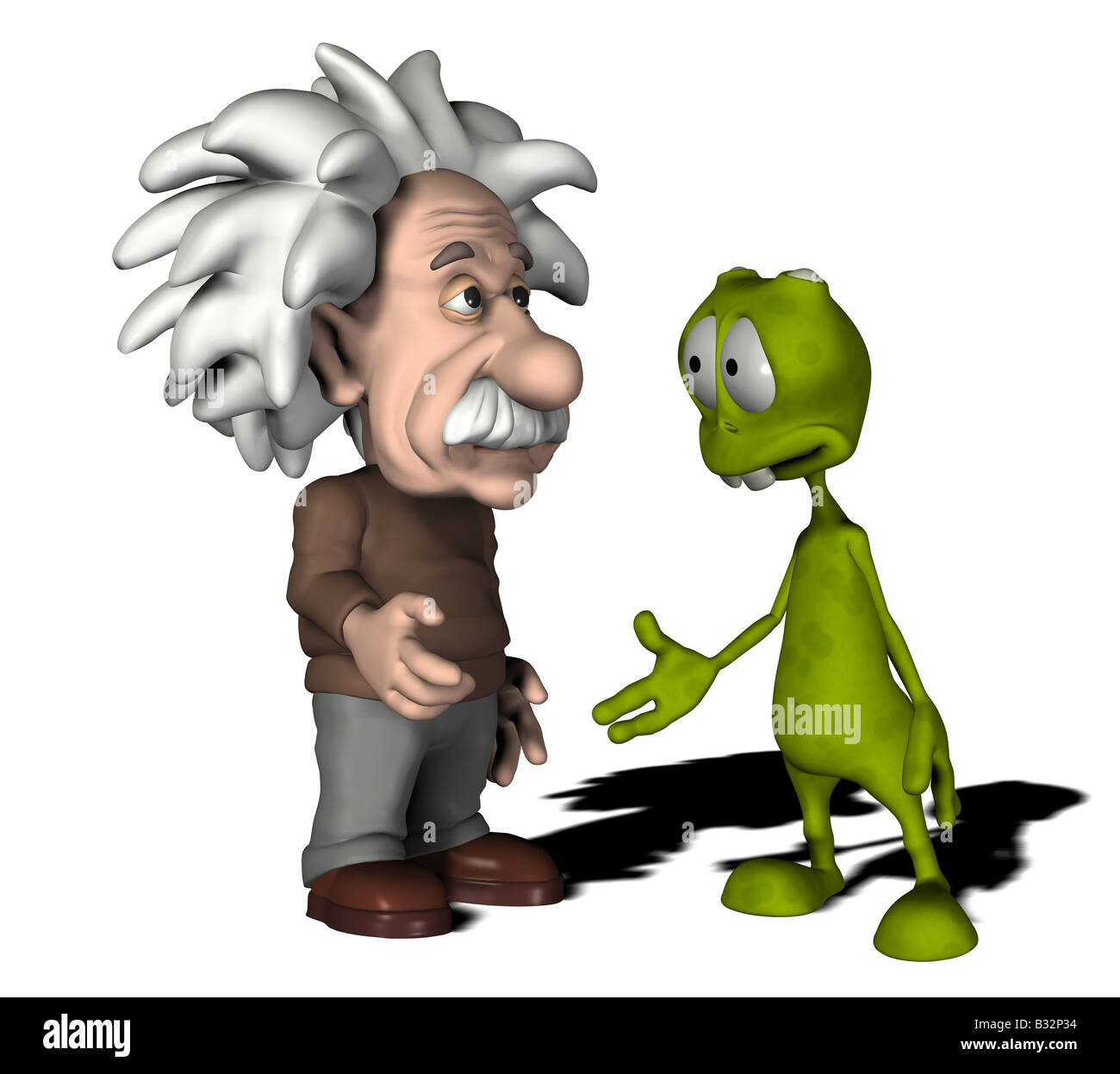 Albert Einstein with alien Stock Photo