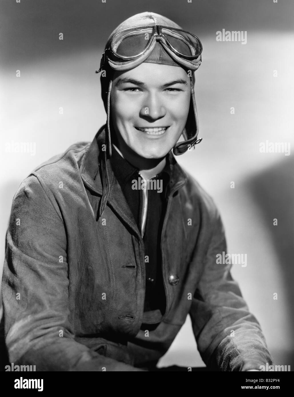 Portrait of man wearing flight gear Stock Photo
