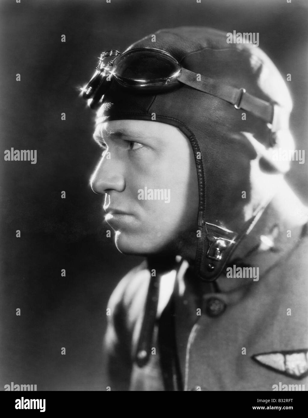 Man in a pilots helmet and goggles Stock Photo