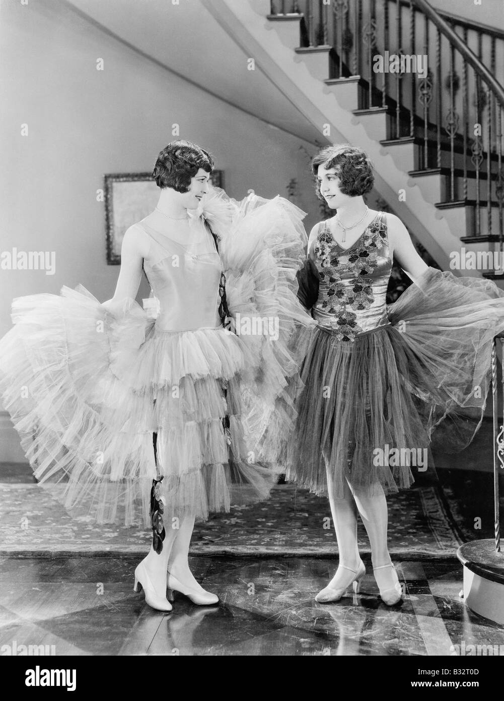 Two women in dresses Black and White Stock Photos & Images - Alamy