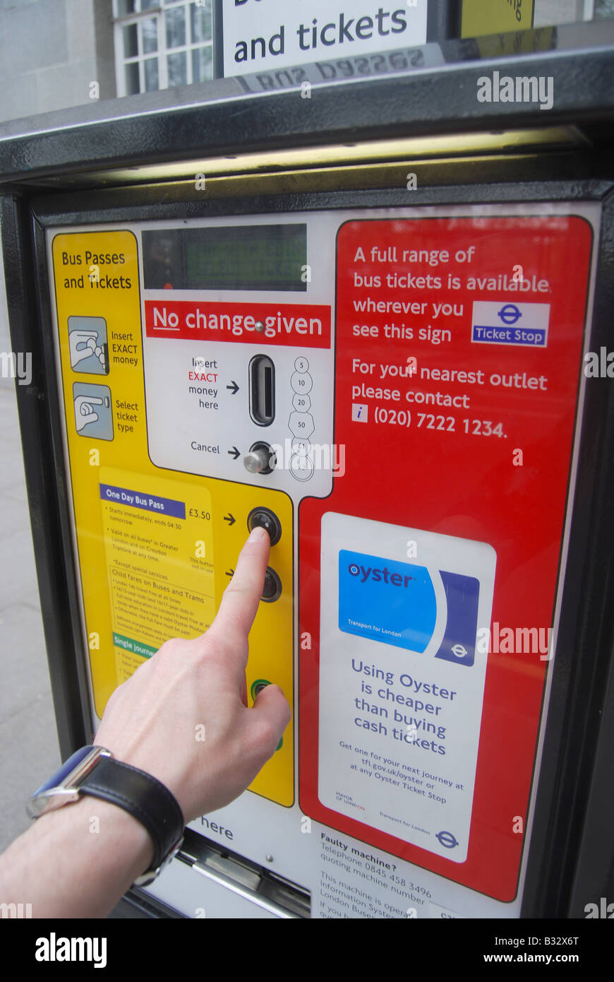 London Bus stop Ticket machine Oyster card Passes tickets Stock Photo Alamy