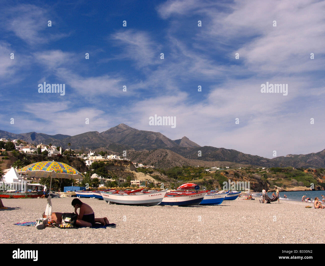 Playa Burriana, Nerja, Malaga, Andalucia, Spain, Costa del Sol Stock Photo