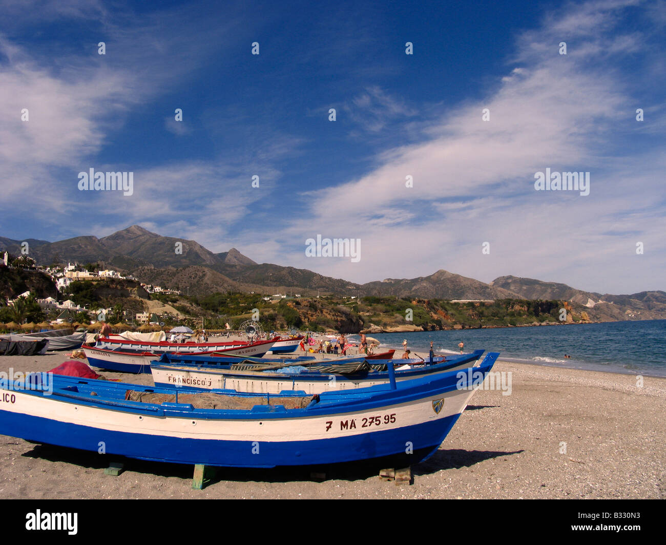 Playa Burriana, Nerja, Malaga, Andalucia, Spain, Costa del Sol Stock Photo