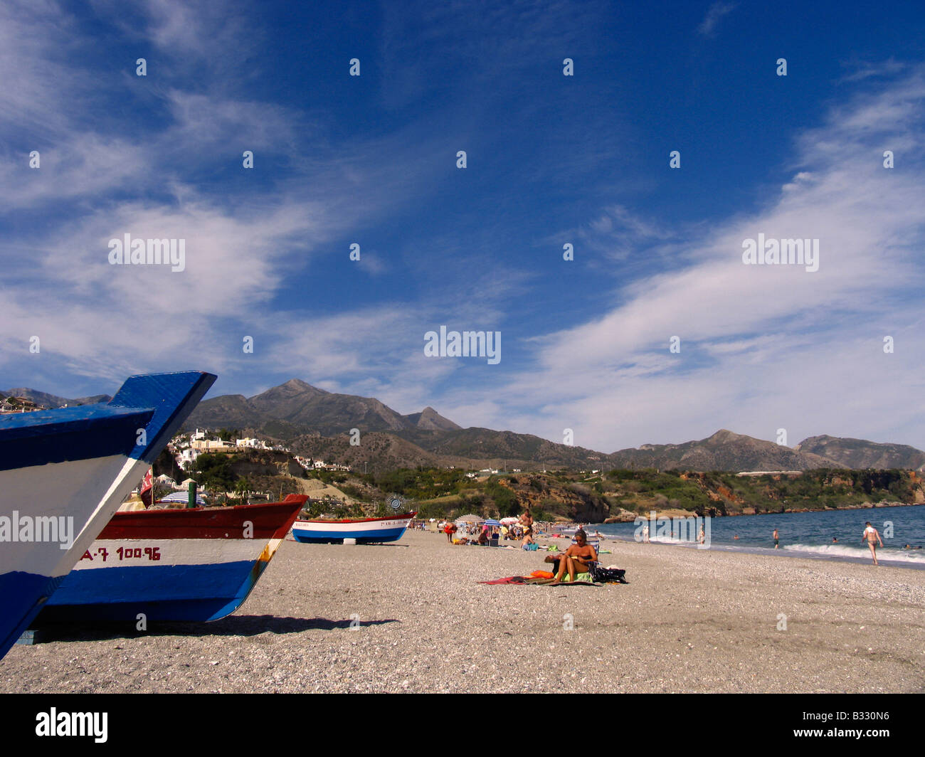 Playa Burriana, Nerja, Malaga, Andalucia, Spain, Costa del Sol Stock Photo