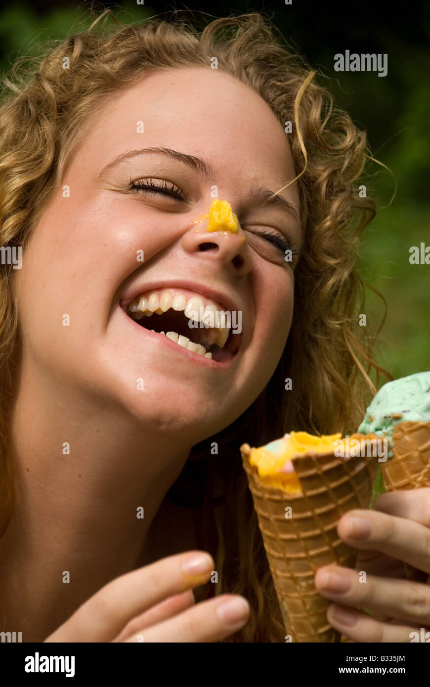 Woman with ice Stock Photo