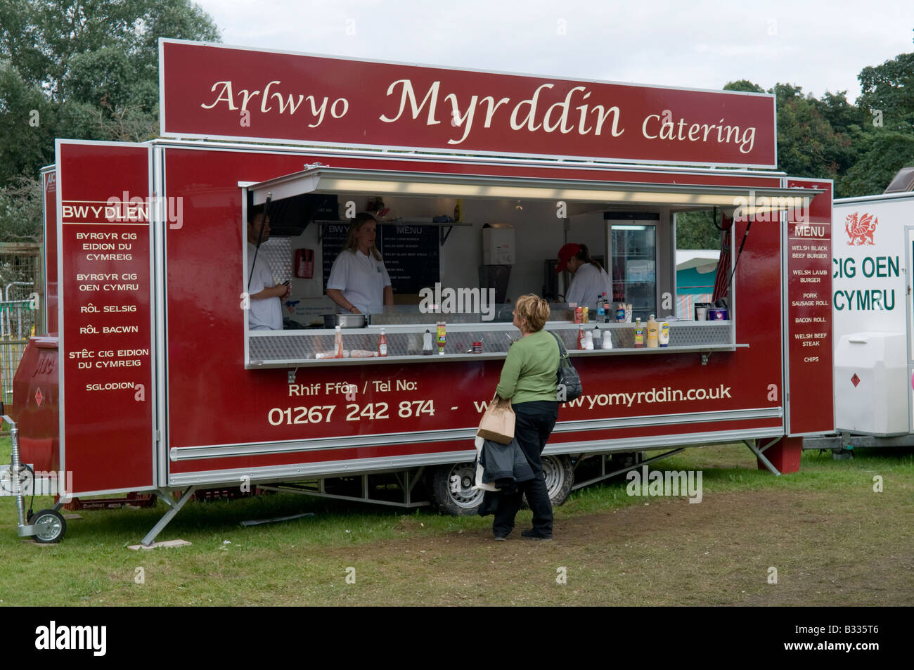 Welsh language on burger van at National Eisteddfod of Wales Cardiff August  2008 Stock Photo - Alamy