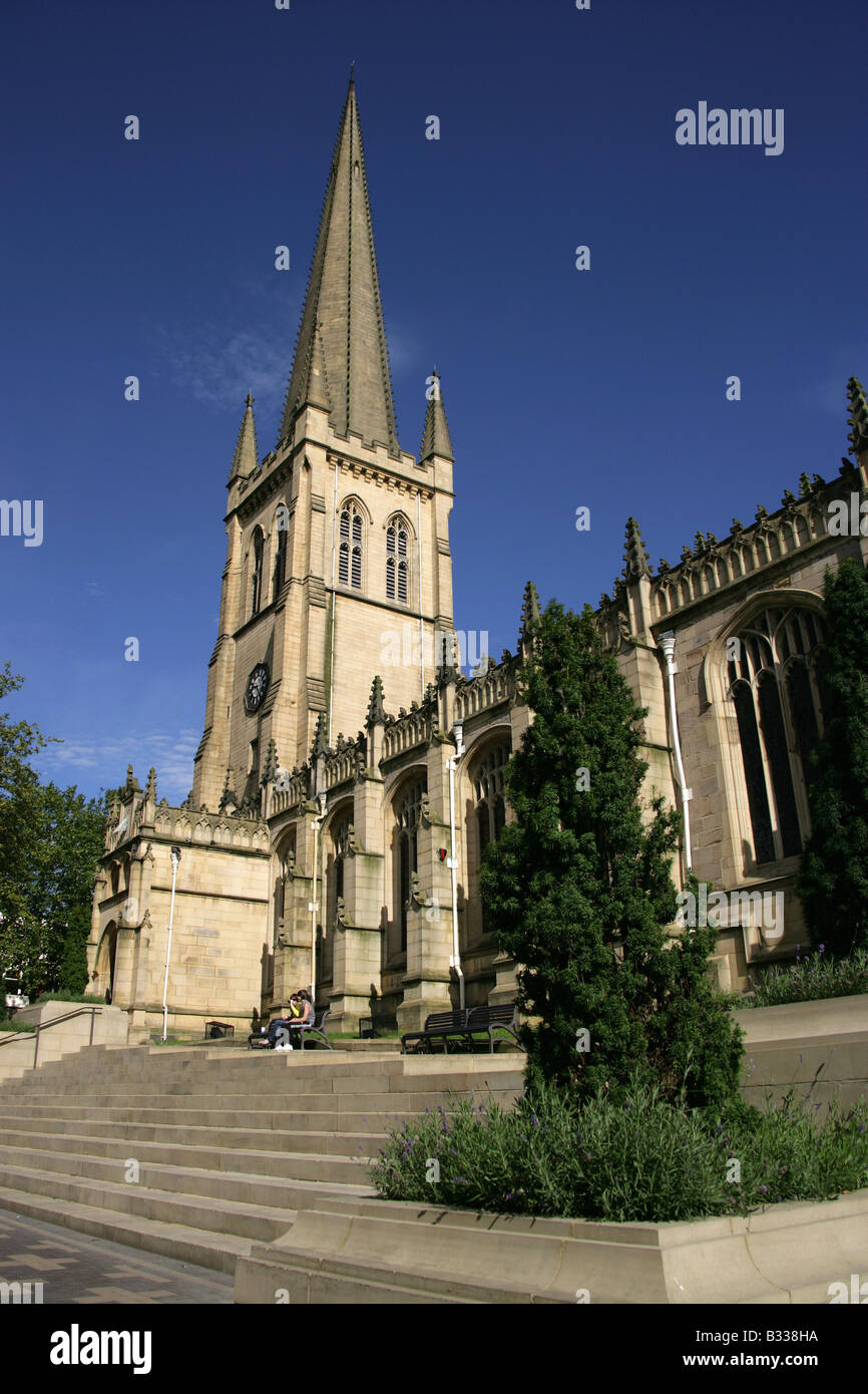 City of Wakefield, England. View of the spire and south facade of Wakefield Cathedral. Located in Wakefield’s city centre. Stock Photo