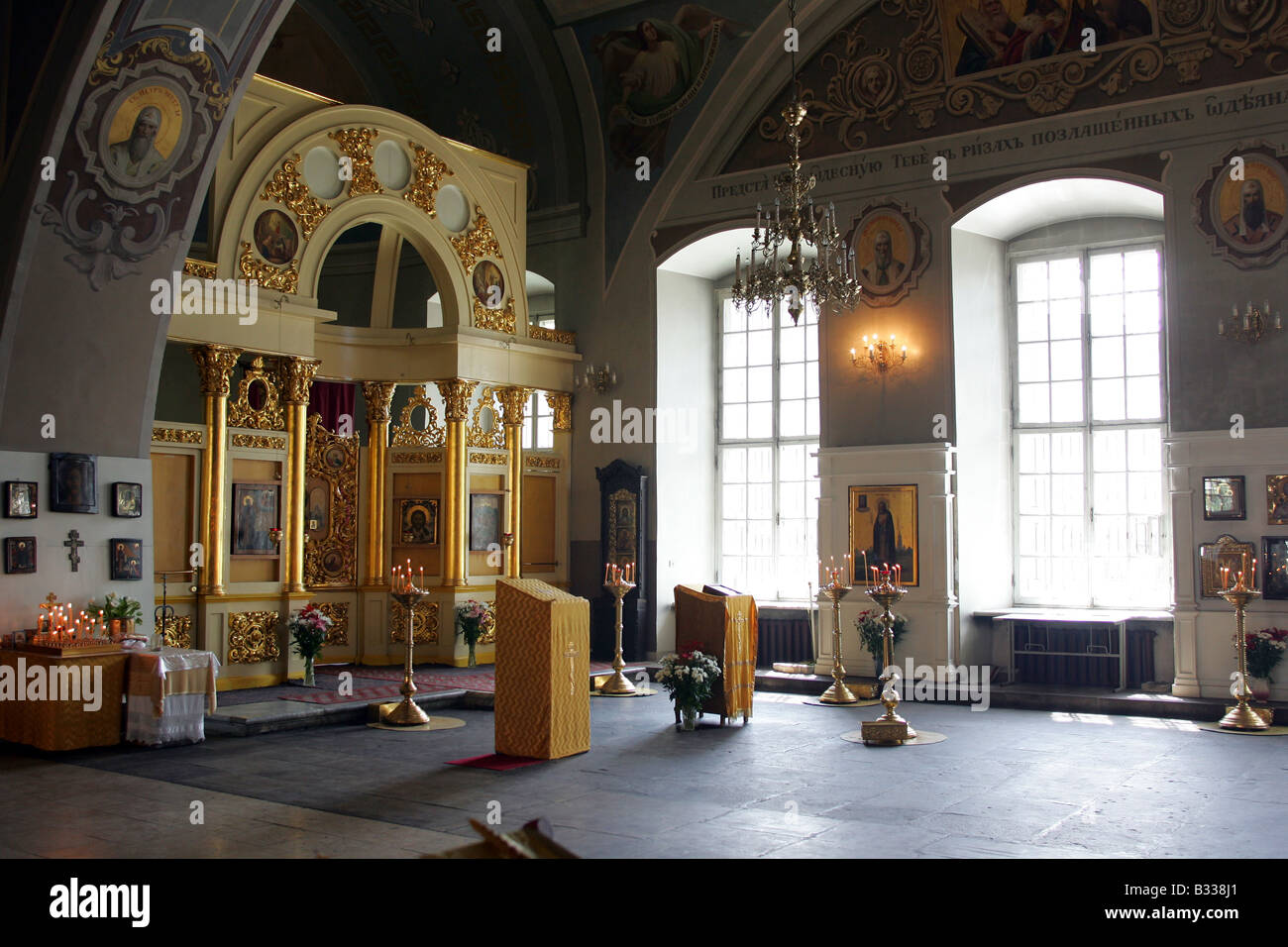 Interior of Orthodox Greek Cathedral showing architectural details. Stock Photo