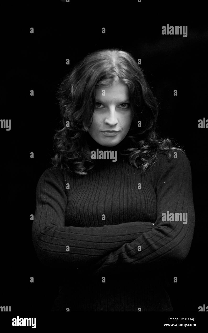 Woman with long curly hair Black and White Stock Photos & Images - Alamy