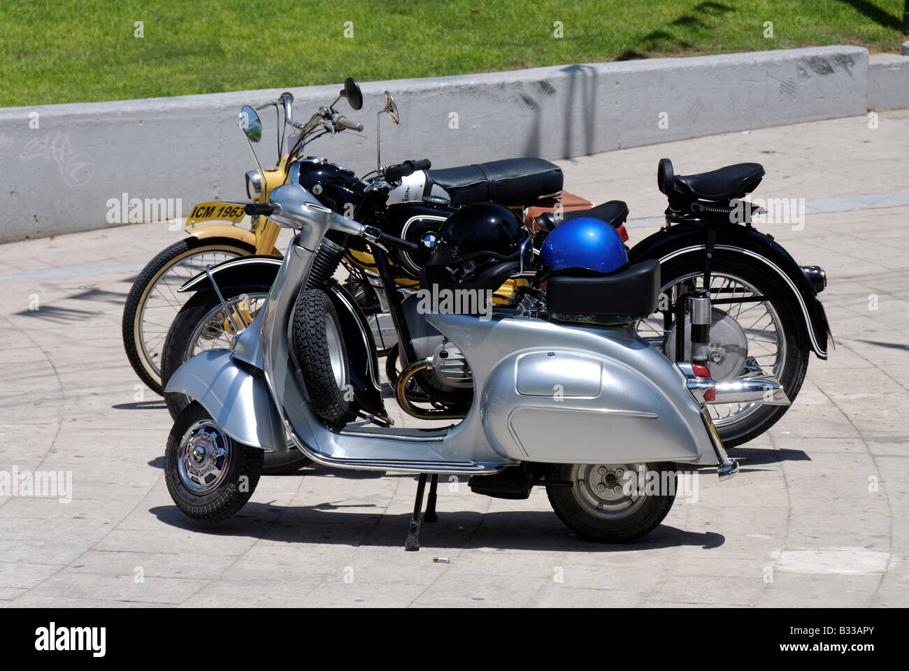 Vintage motorbike BMW ICM and Vespa Stock Photo