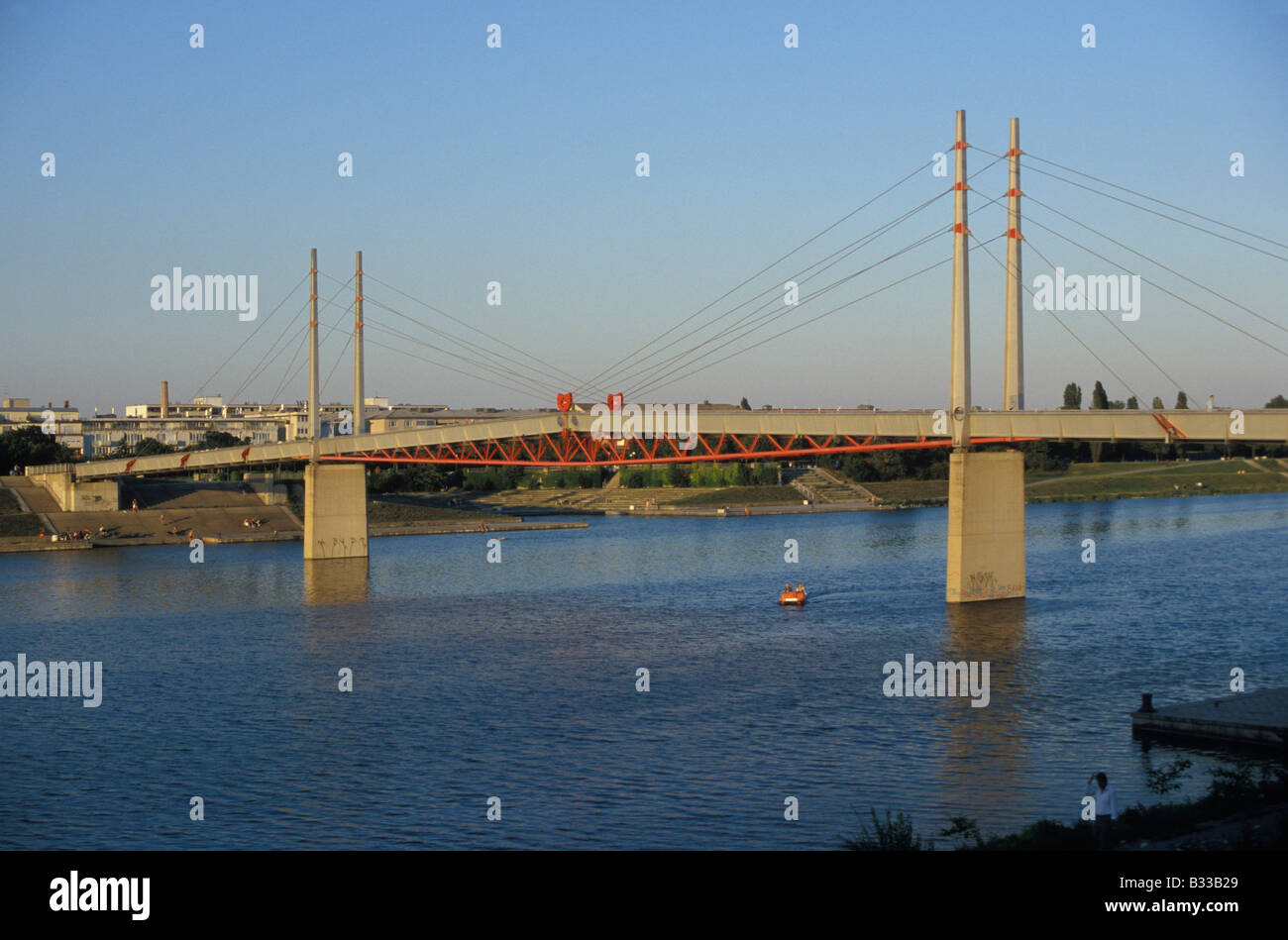 Footbridge over the Neue Donau Stock Photo