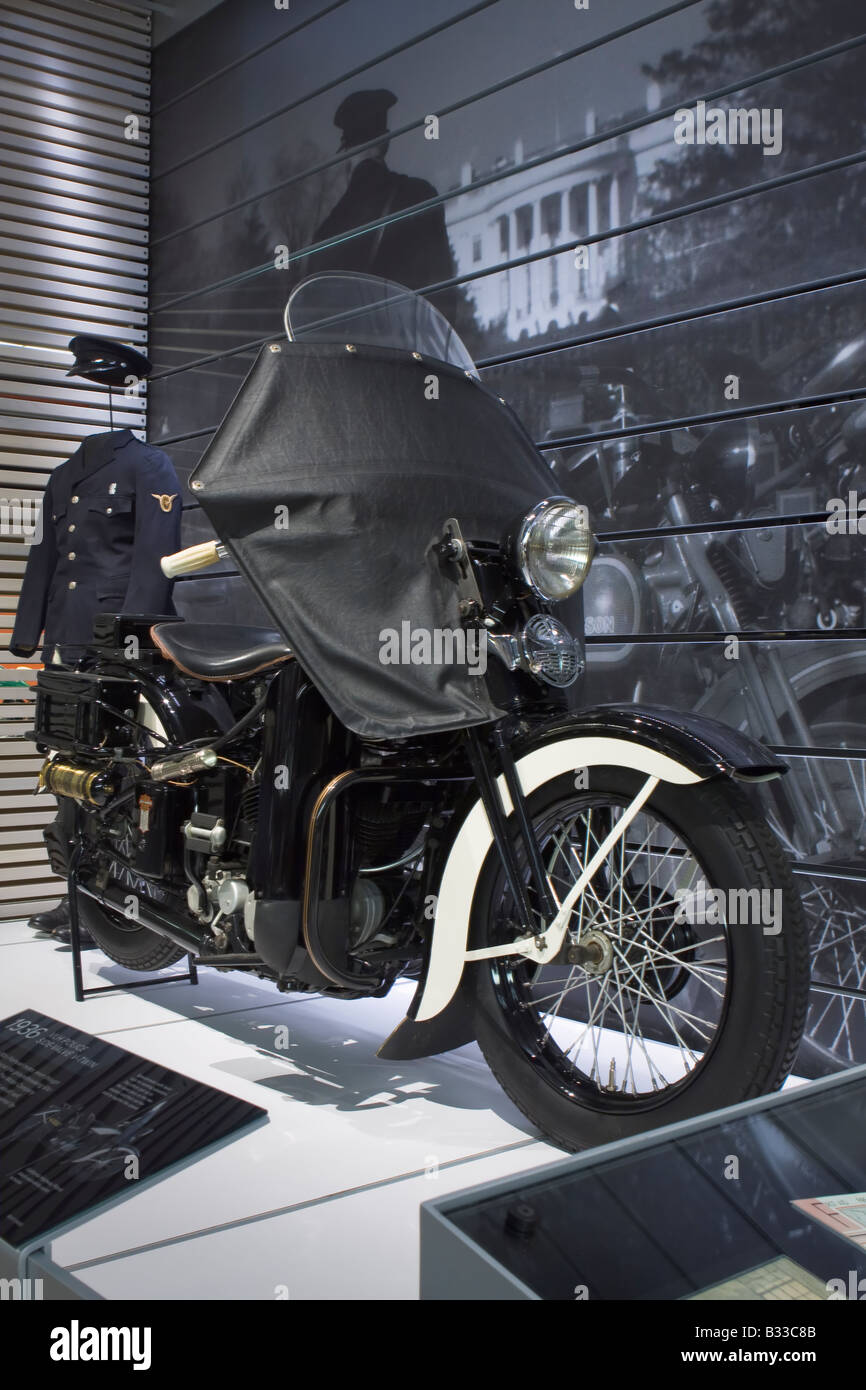 Motorcycle exhibit at Harley Davidson Museum in Milwaukee, WI Stock Photo