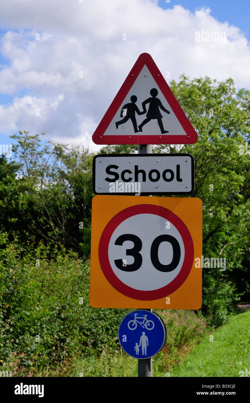 School Warning Roadsign Comberton Cambridgeshire England UK Stock Photo