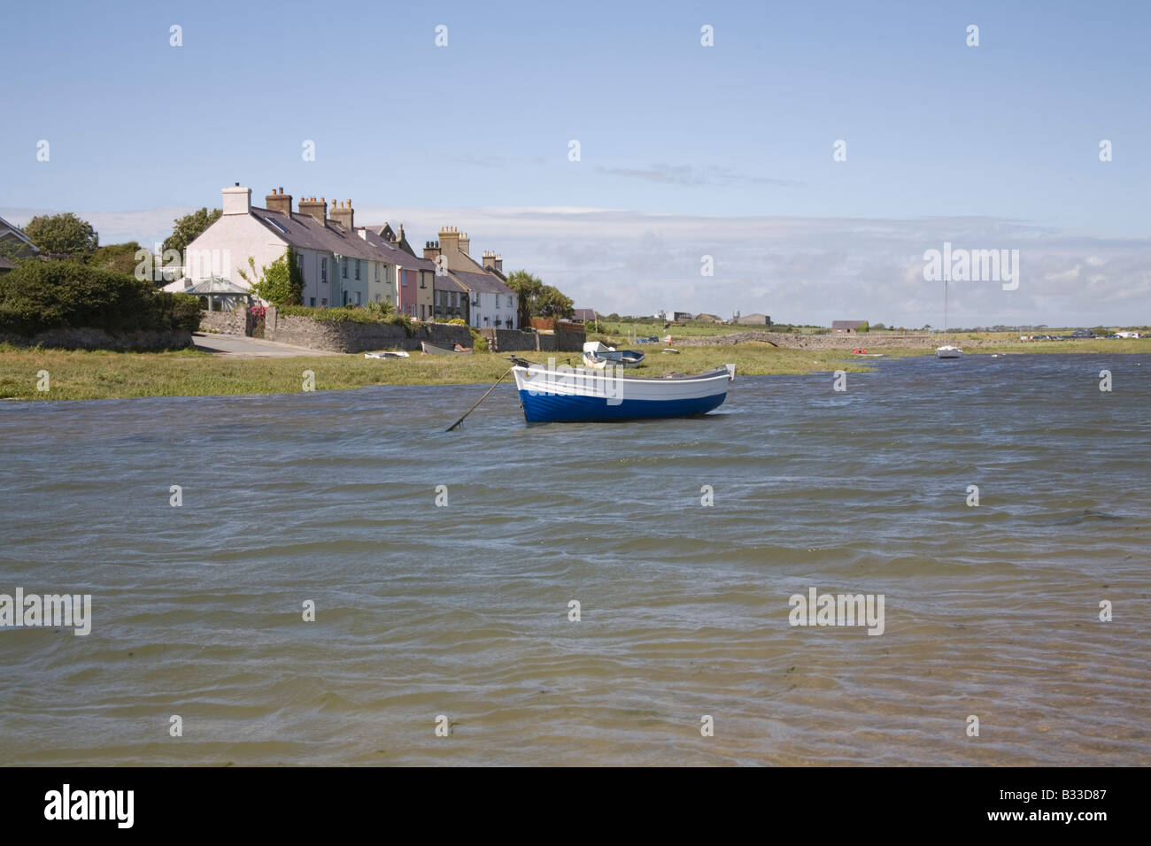 Aberffraw Isle of Anglesey North Wales UK July Looking across a moored