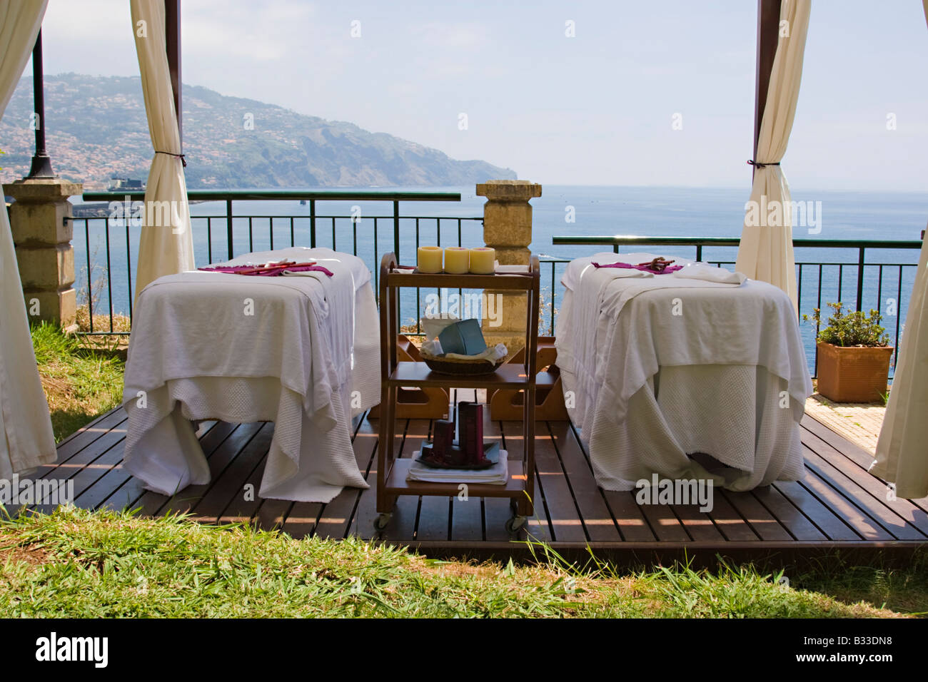Two massage beds outside in the sunshine at Reids Hotel In Madeira