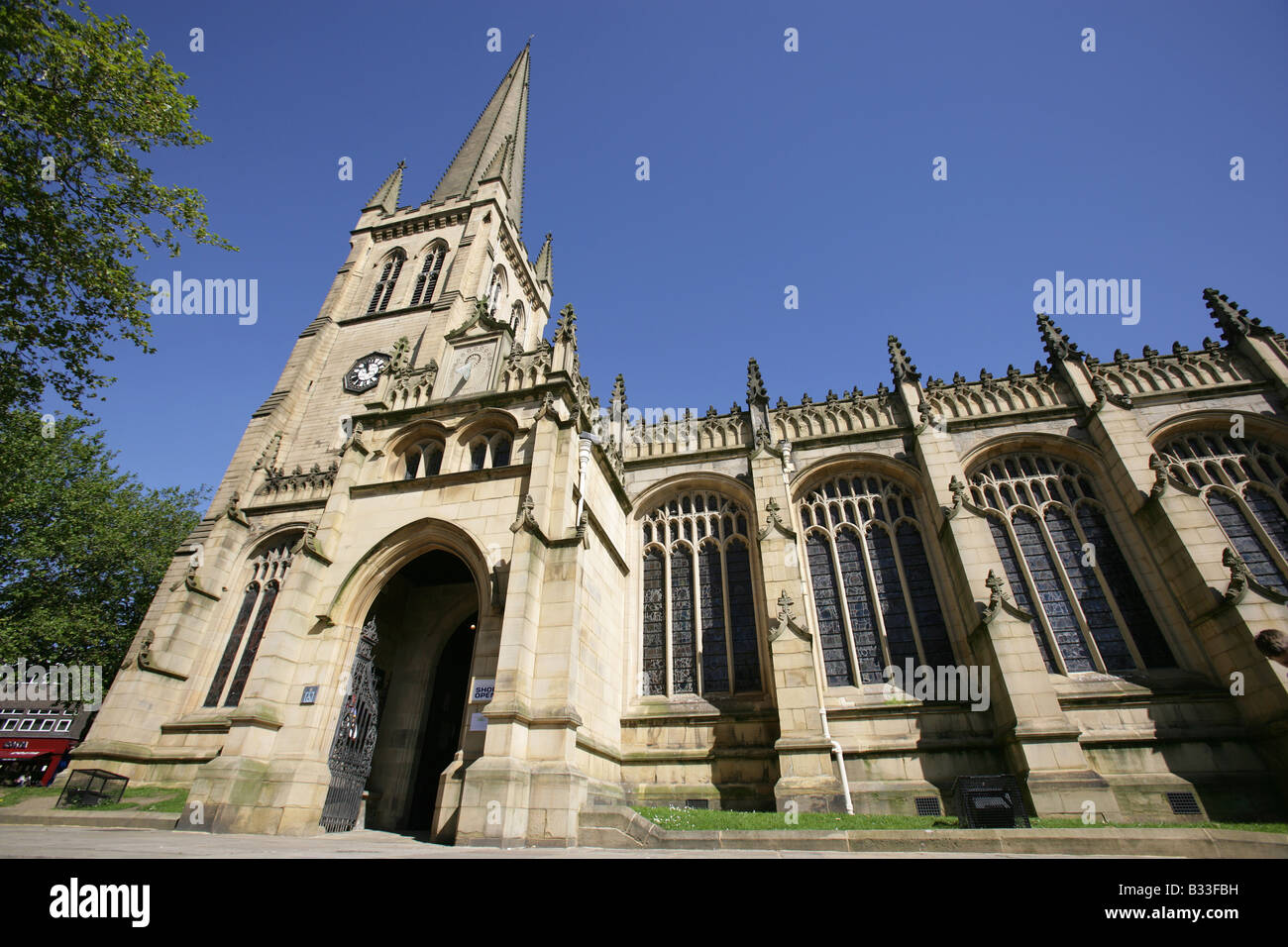 City of Wakefield, England. View of the spire and south facade of