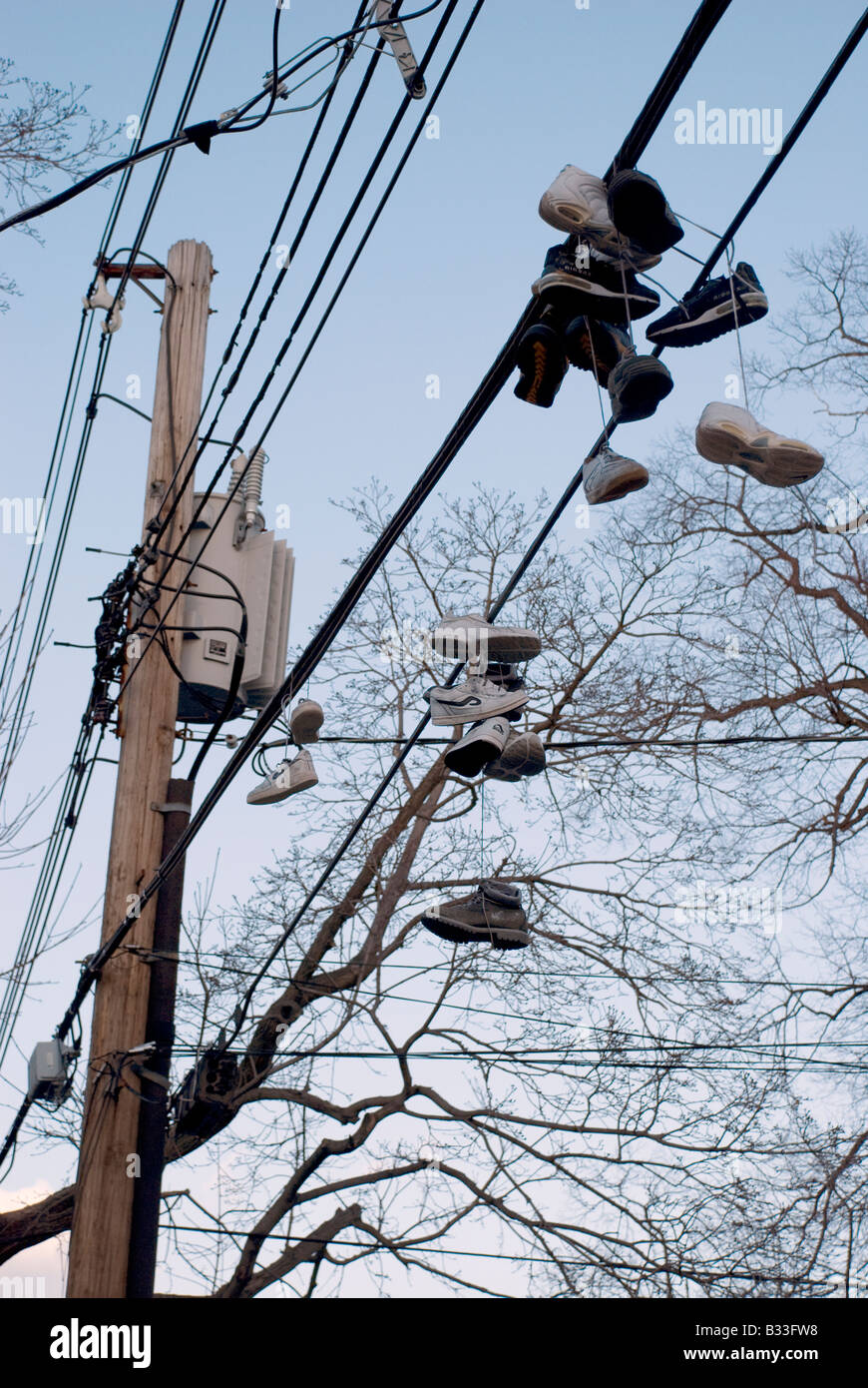 tennis shoes over power lines
