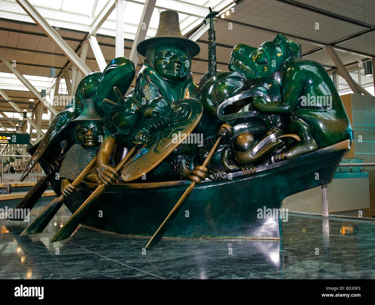 The Spirit of Haida Gwaii, sculpture by Bill Reid, at Vancouver International Airport, Canada Stock Photo