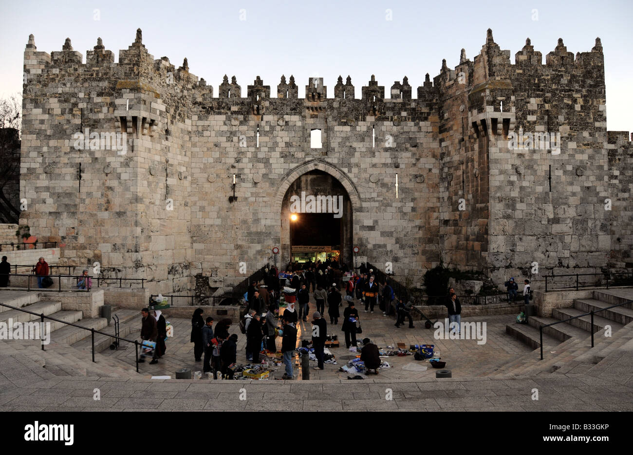 The Damascus Gate of Jerusalem's Old City, the main entrance to the Arab Quarter market, built in 1537. Stock Photo