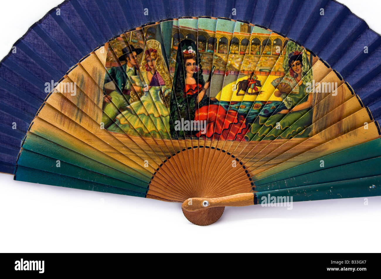 Spanish painted wooden fan, white background Stock Photo - Alamy