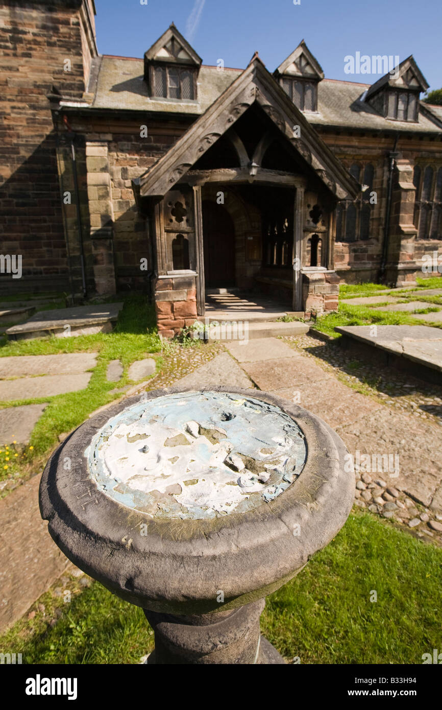 UK Cheshire Knutsford Rostherne Village St Marys Church theft of dial from 1700s Grade 2 listed sundial Stock Photo