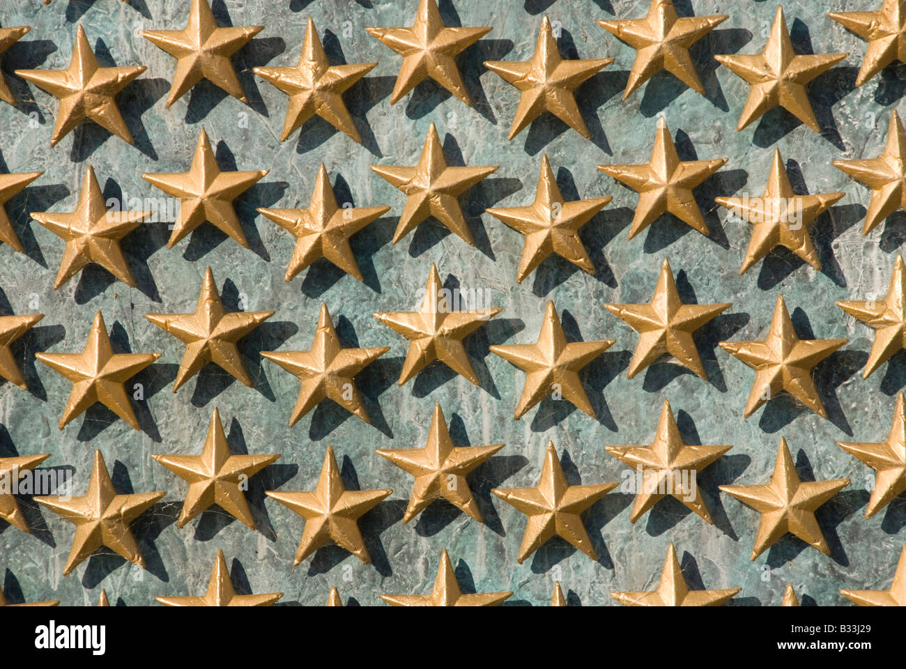 The National World War II Memorial on the Mall in Washington, DC. Each star represents 100 soldiers who died. Stock Photo