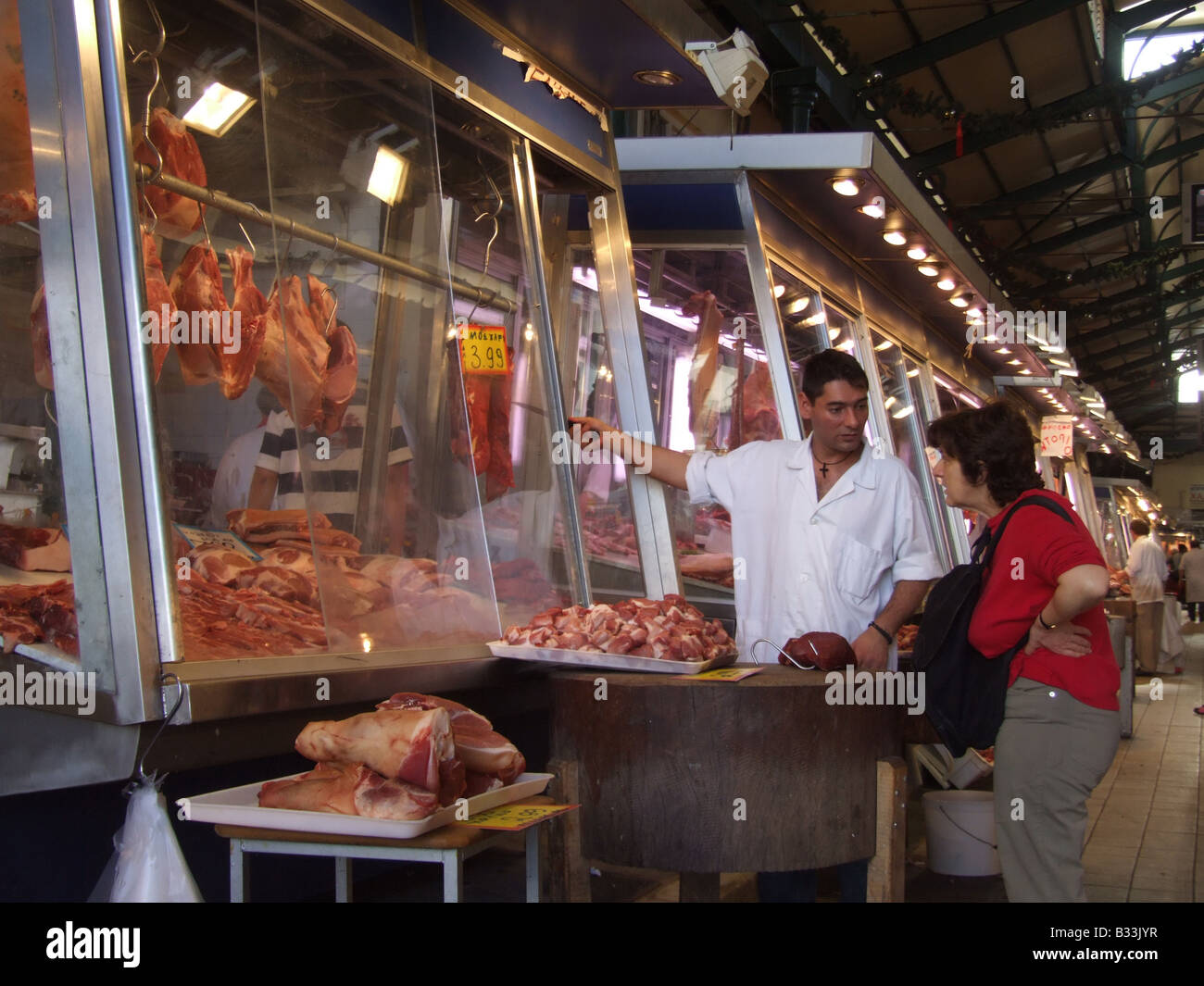 busy fresh meat market in athens greece Stock Photo Alamy