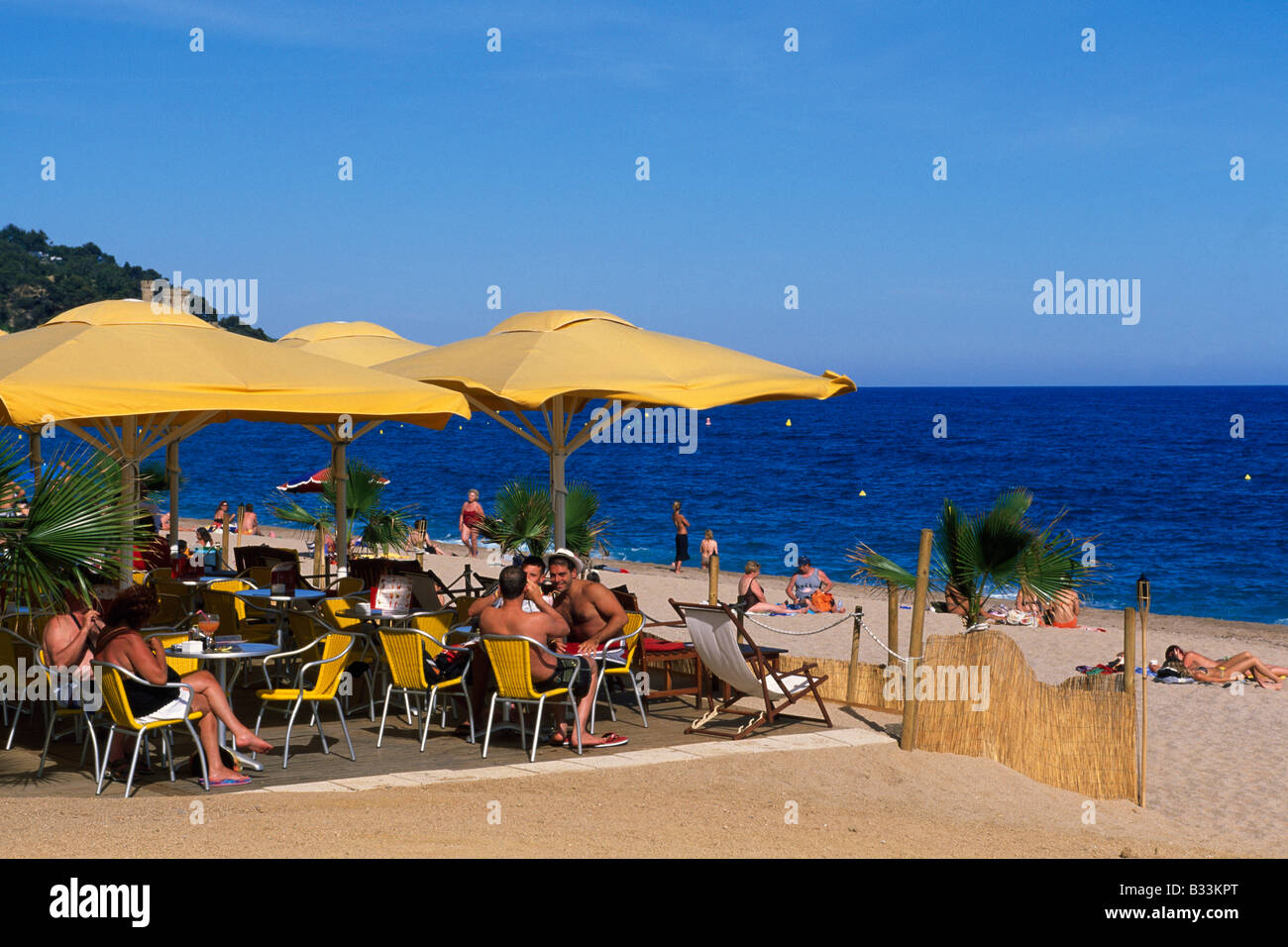 Beach bar in Lloret de Mar Costa Brava Catalonia Spain Stock Photo