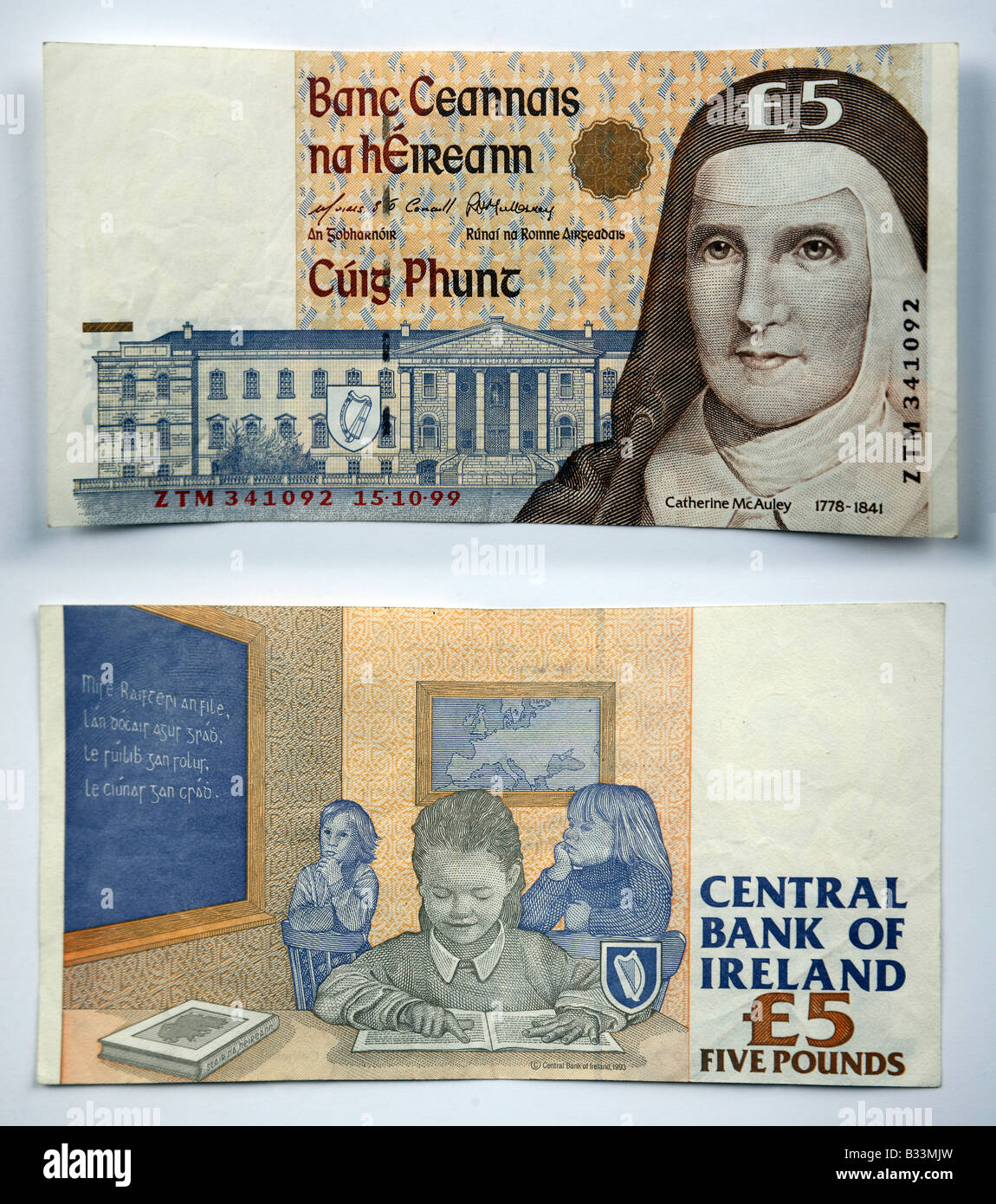 Irish 5 Pound Bank note from Ireland Stock Photo