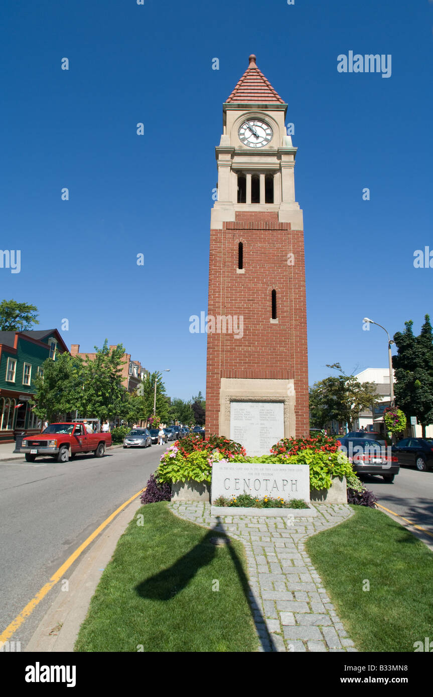 The clock tower in the centre of main street in Niagara-on-the-Lake, Ontario is a cenotaph for all the wars Canada played a part Stock Photo