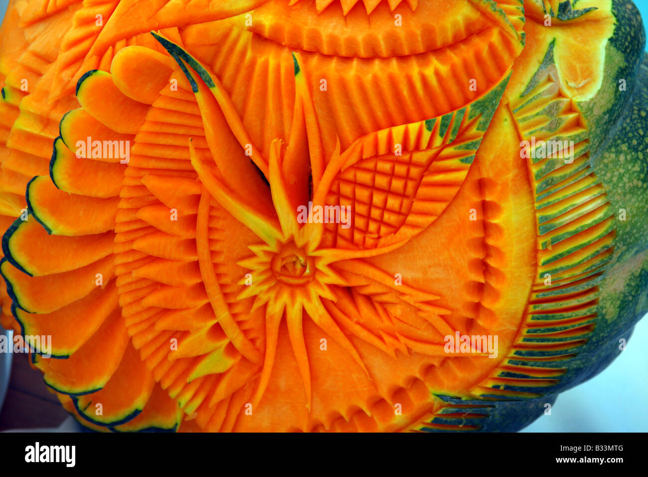 Beautiful art of carved melon fruit Stock Photo Alamy