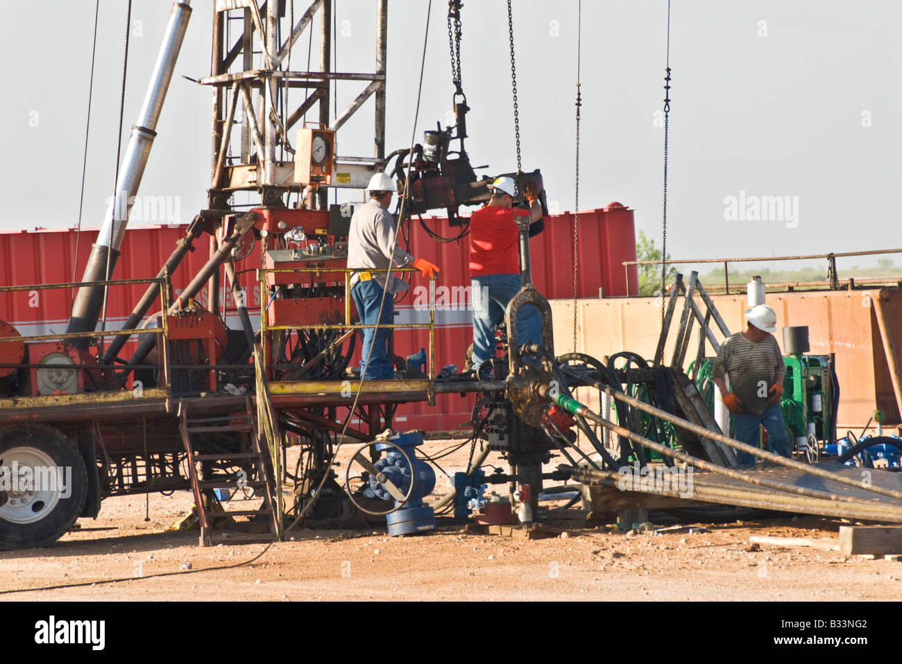 Texas Permian Basin modern oil drilling rig south of Midland crew